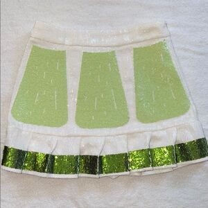 QUEEN OF SPARKLES Green and White Sequin Mini Skirt